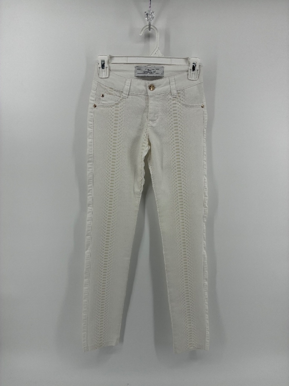 Snakeskin Front White Stretchy Skinny Jeans with Gold Details